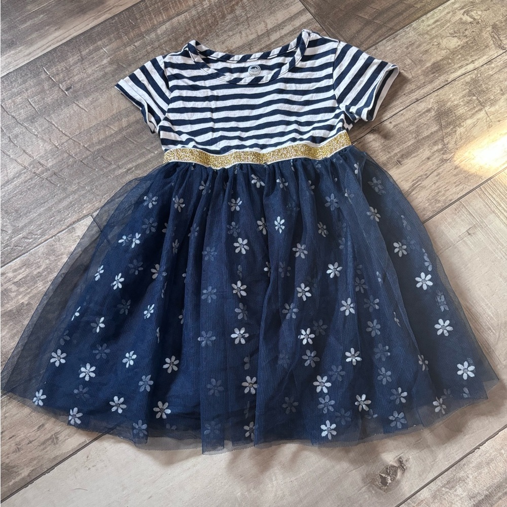 Wonder Nation Navy Striped Dress with Floral Tulle
